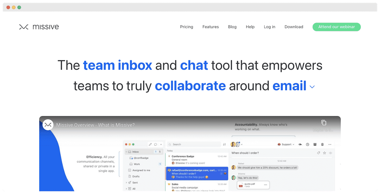Interface de Missive
