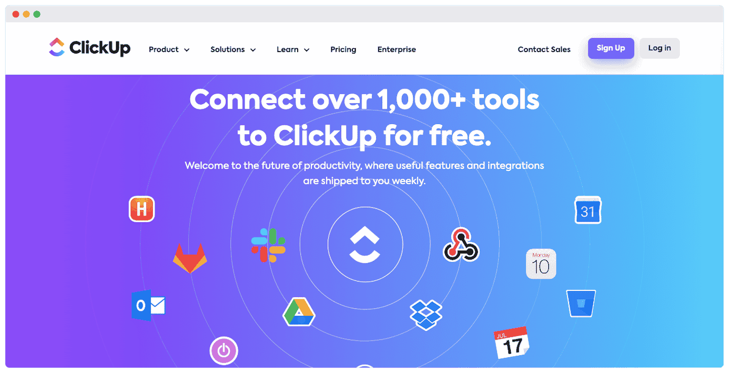 La marketplace d'intégrations de ClickUp