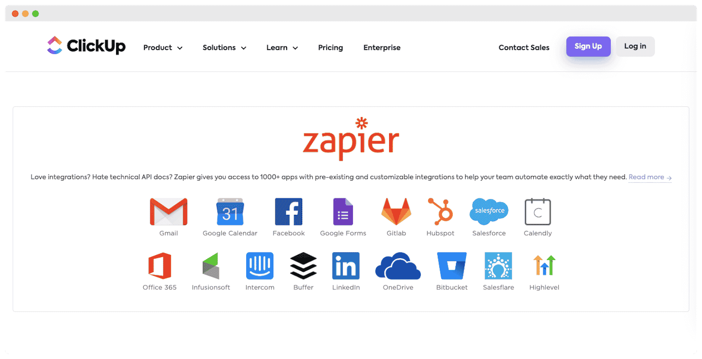 Le détail d'une intégration ClickUp
