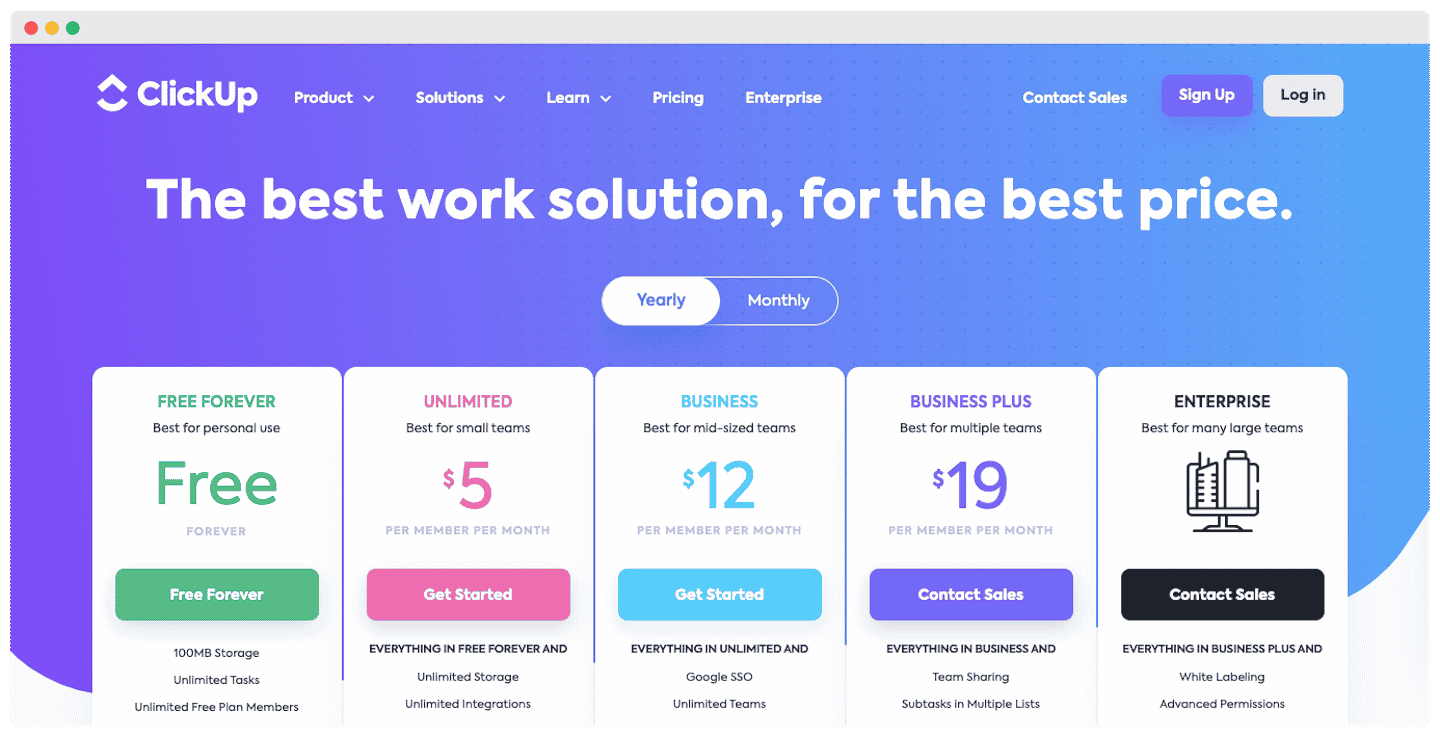 La grille tarifaire de ClickUp