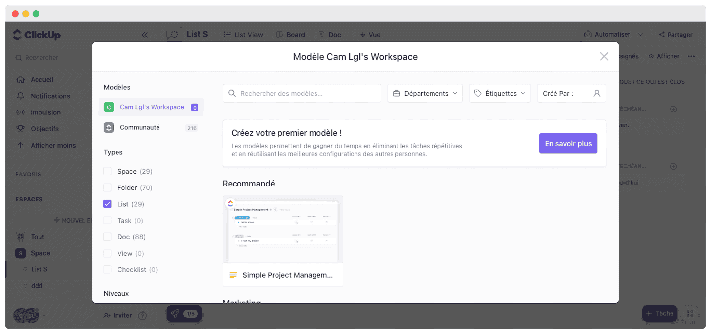 Les modèles enregistrables de ClickUp