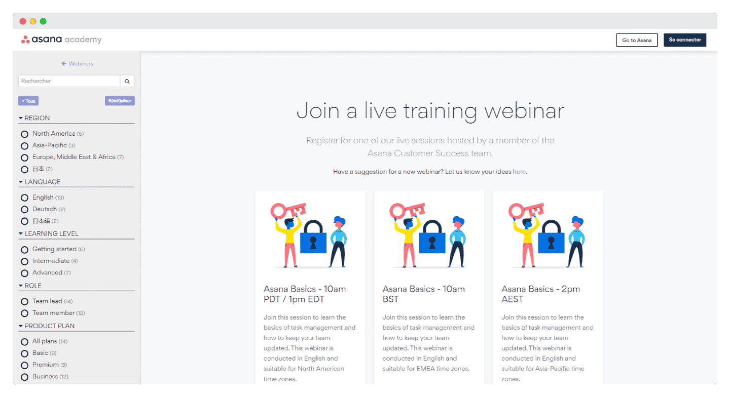 Les tutoriels vidéo de l'Académie d'Asana