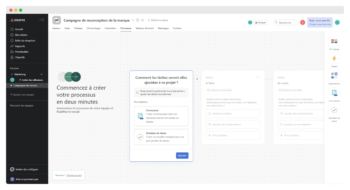 Le générateur de règles d'automatisation d'Asana