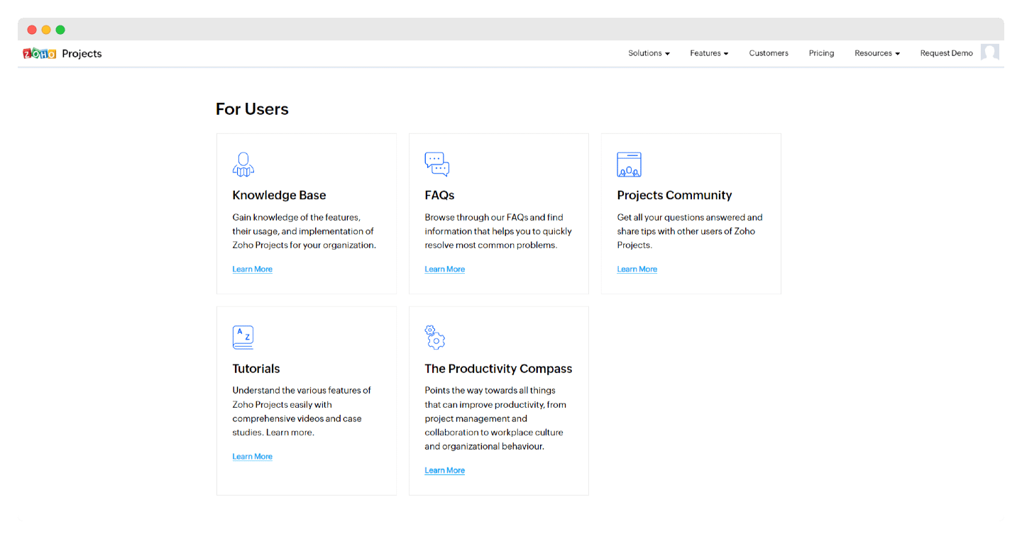 Le centre d'aide de Zoho Projects