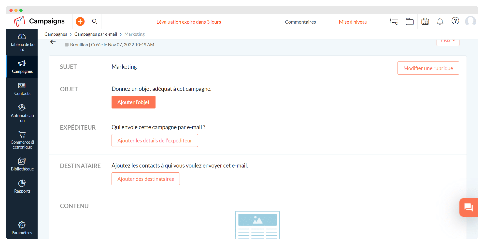 Éditeur d'emails en drag and drop de Zoho Campaigns