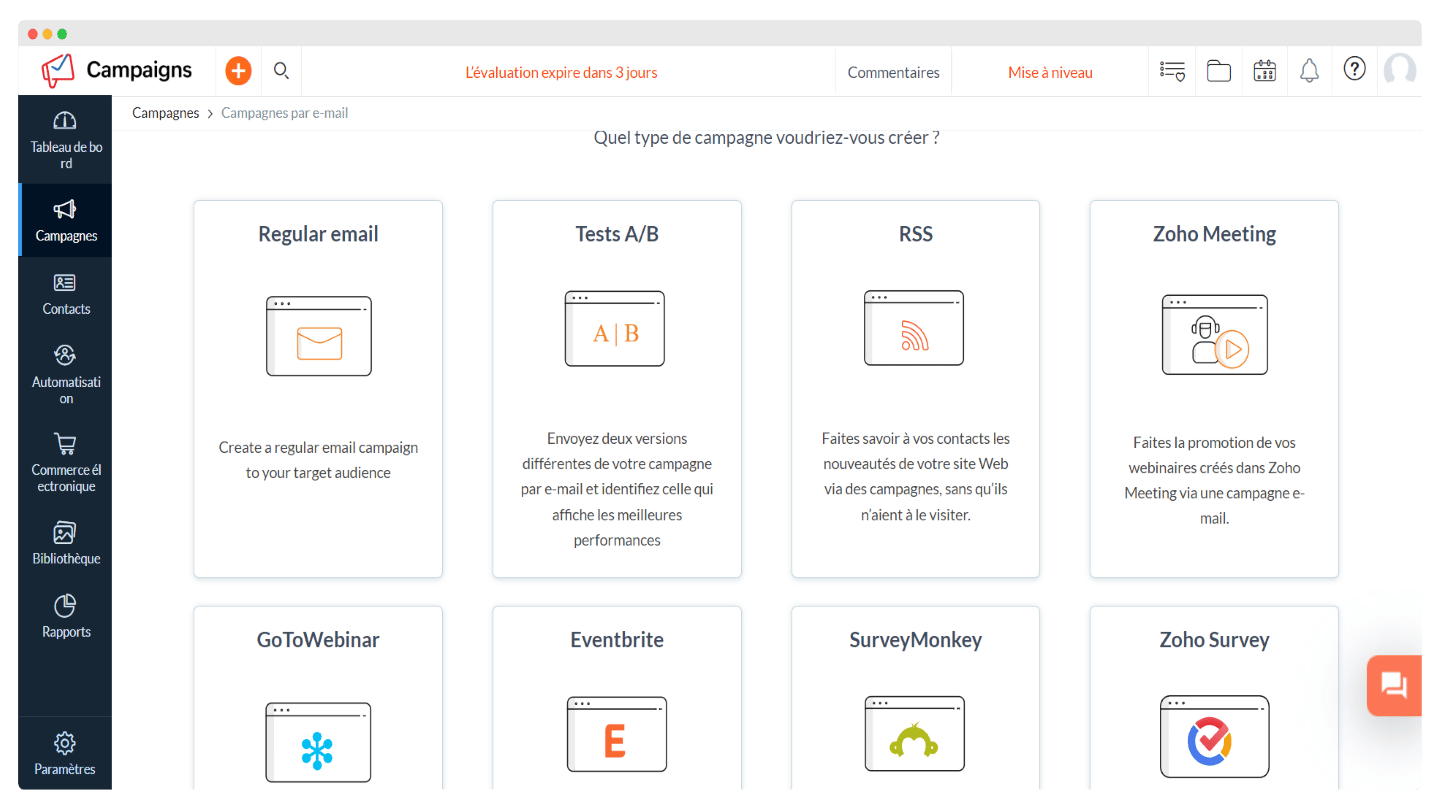 Galerie de modèles de campagnes de Zoho Campaigns