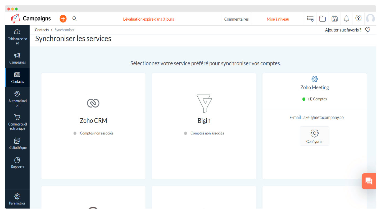 Synchronisation des contacts avec un CRM depuis Zoho Campaigns