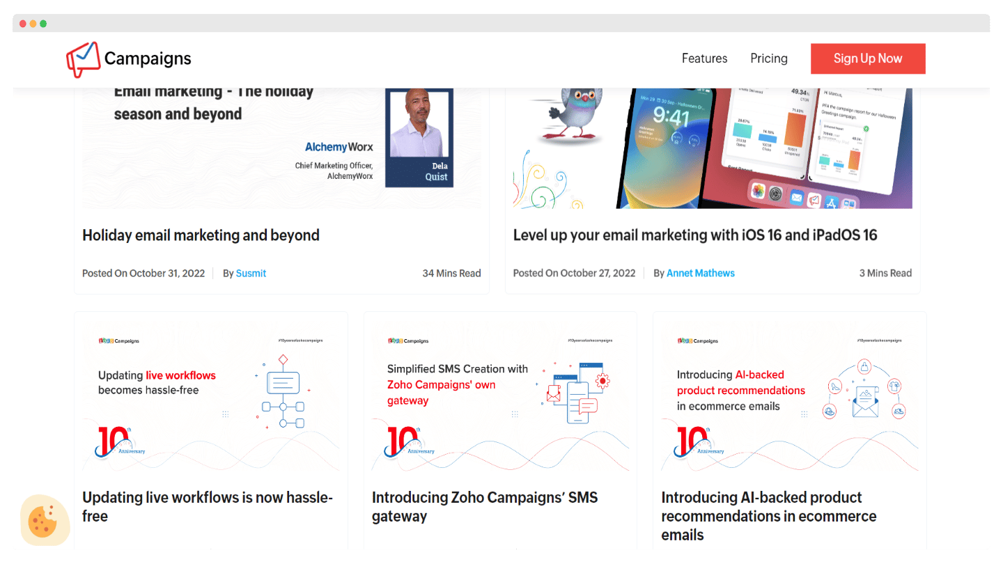 Page communauté et événements de Zoho Campaigns