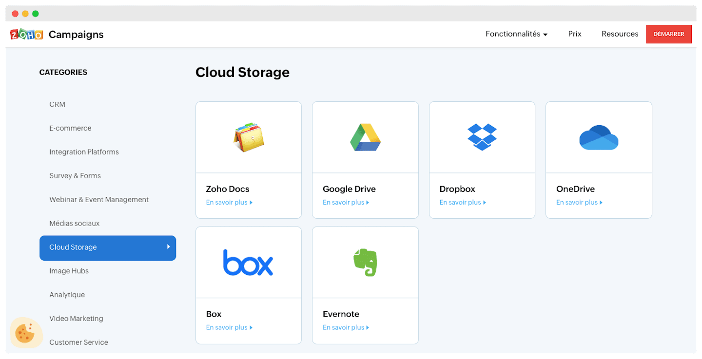 Détail d'une intégration dans la marketplace Zoho Campaigns
