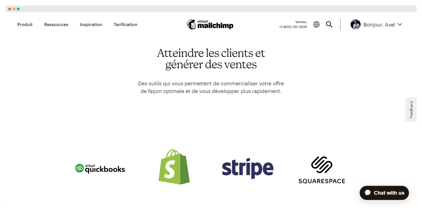 Mailchimp integrations marketplace, with apps sorted by category