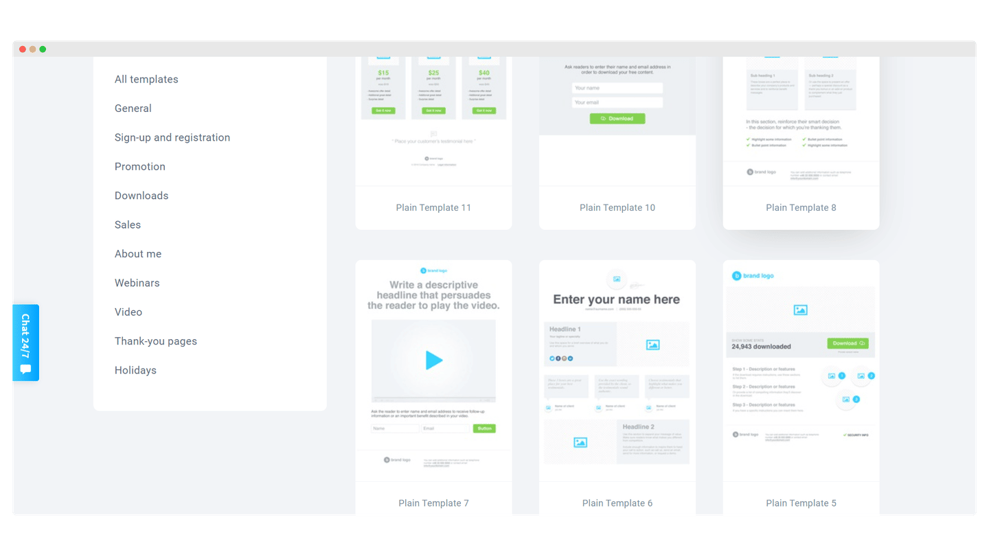 Galerie de modèles de landing pages de GetResponse