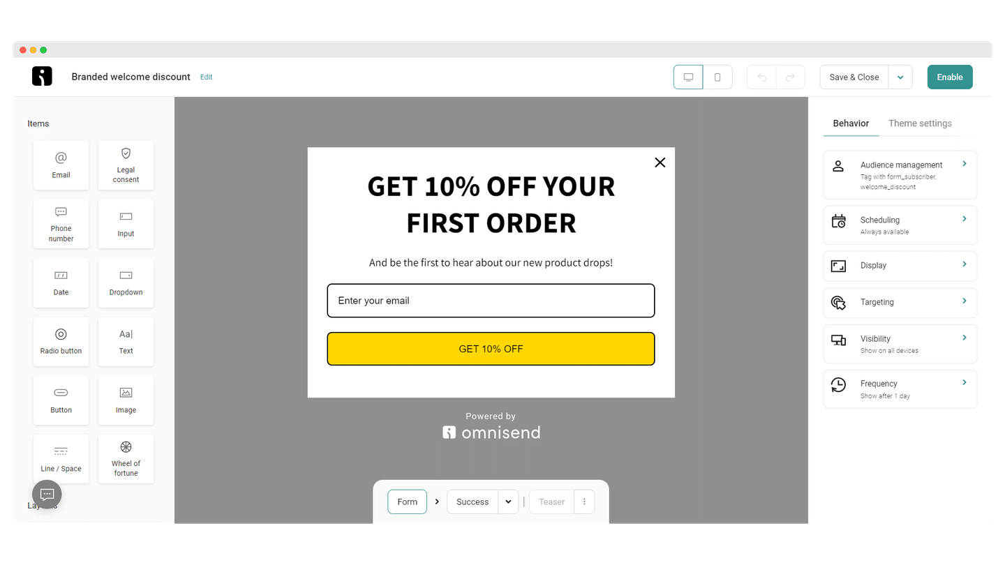 Blocs de contenu e-commerce proposés par l'éditeur d'Omnisend