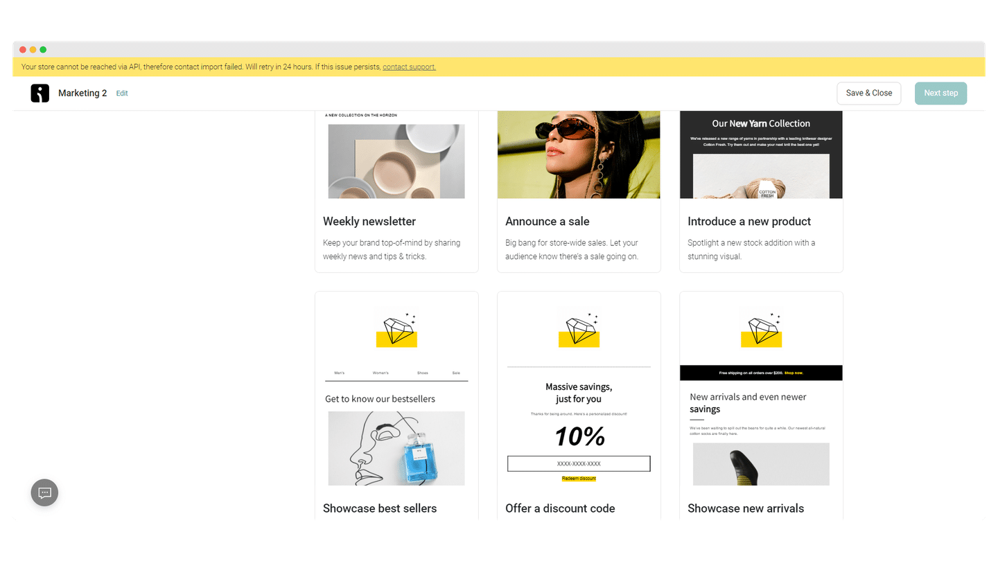 Éditeur d'emails d'Omnisend, avec ses blocs de contenu à droite