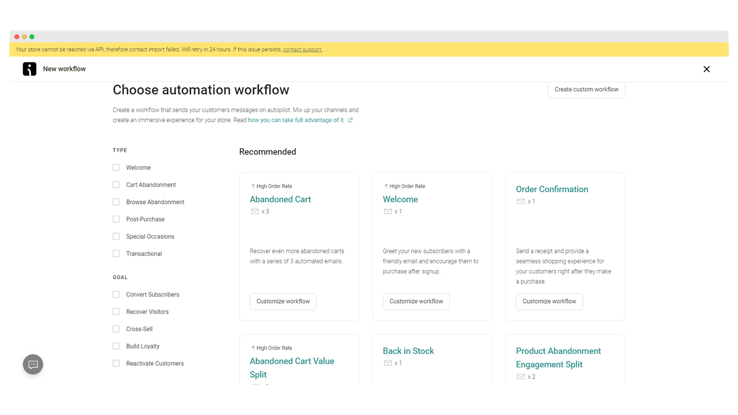 Bibliothèque de modèles de flux d'automatisation d'Omnisend