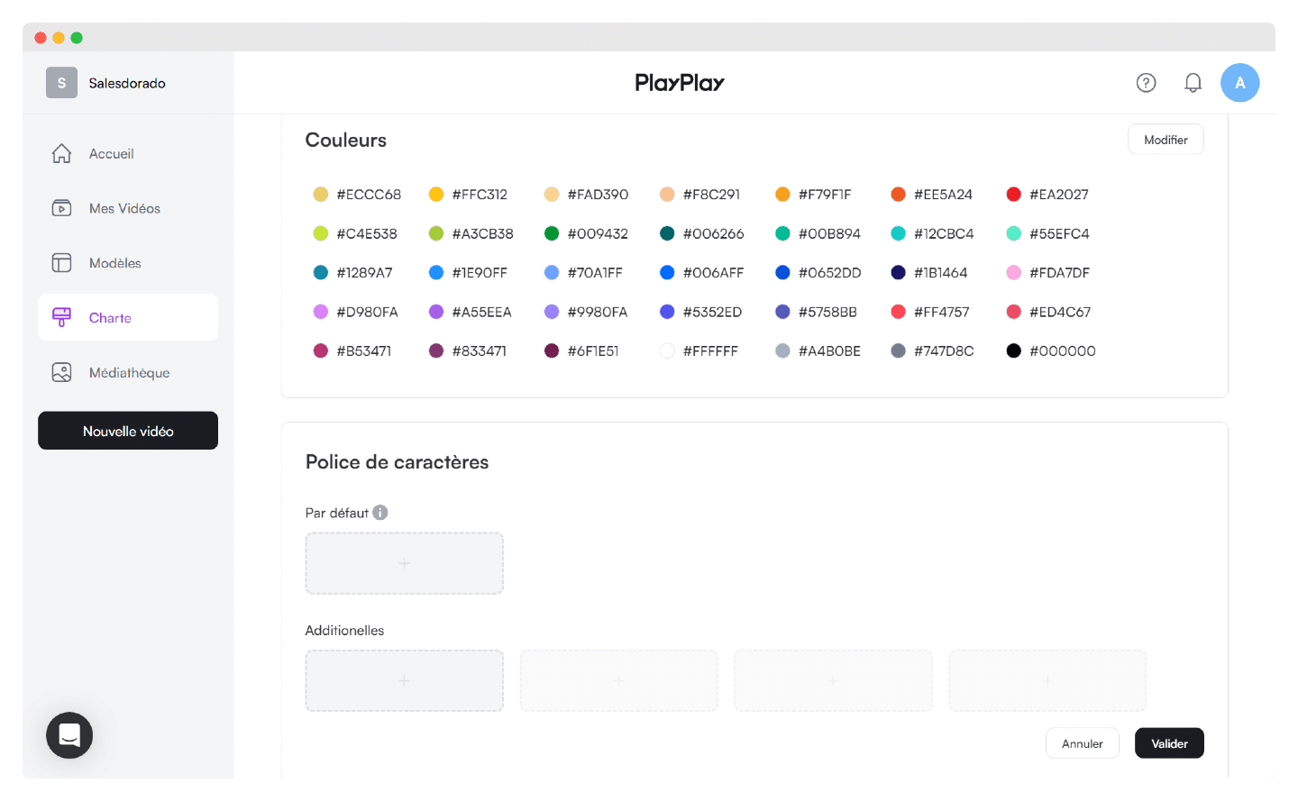 Définition de la charte graphique au niveau du compte PlayPlay