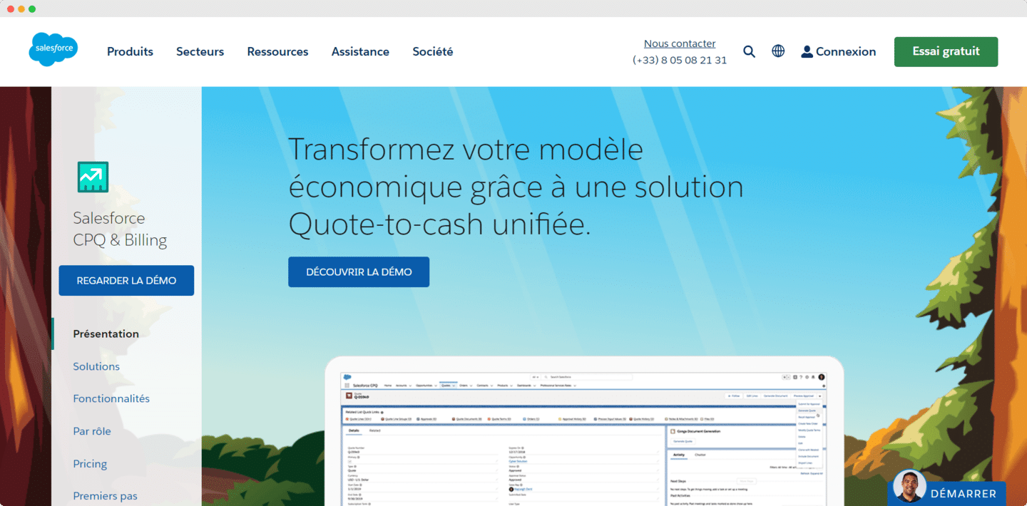 Page de présentation de Salesforce CPQ et Billing : « Transformez votre modèle économique grâce à une solution Quote-to-cash unifiée »