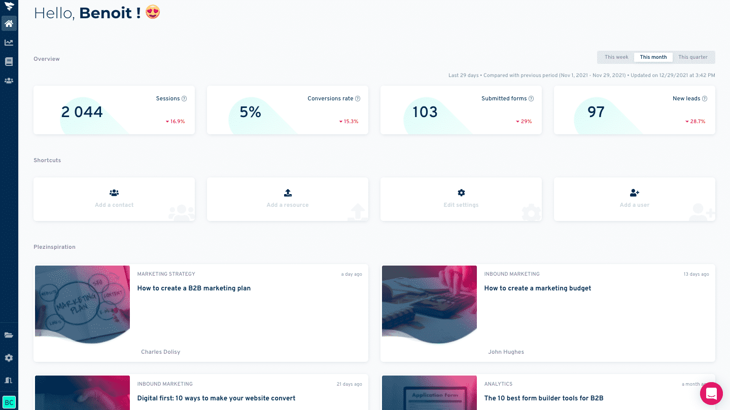 Détail des conversions dans le reporting Plezi One