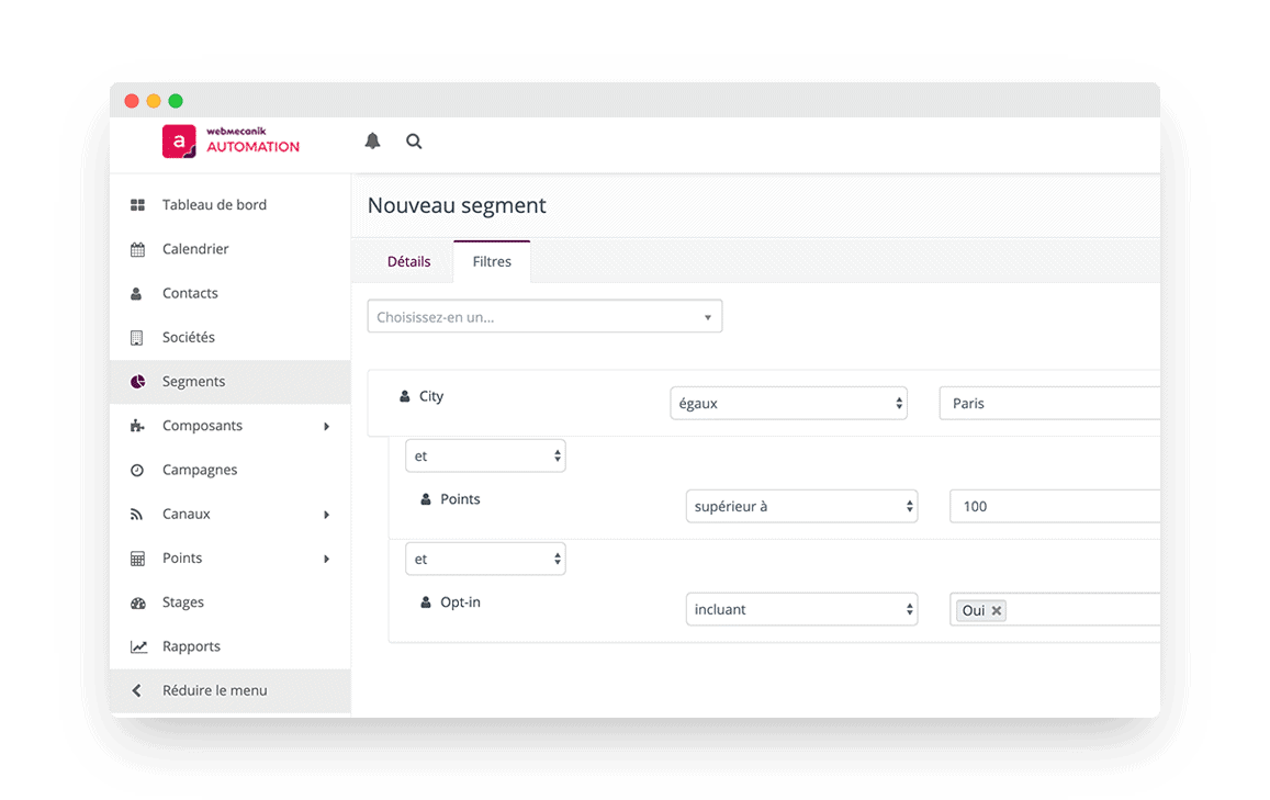 Webmecanik's contact segmentation engine