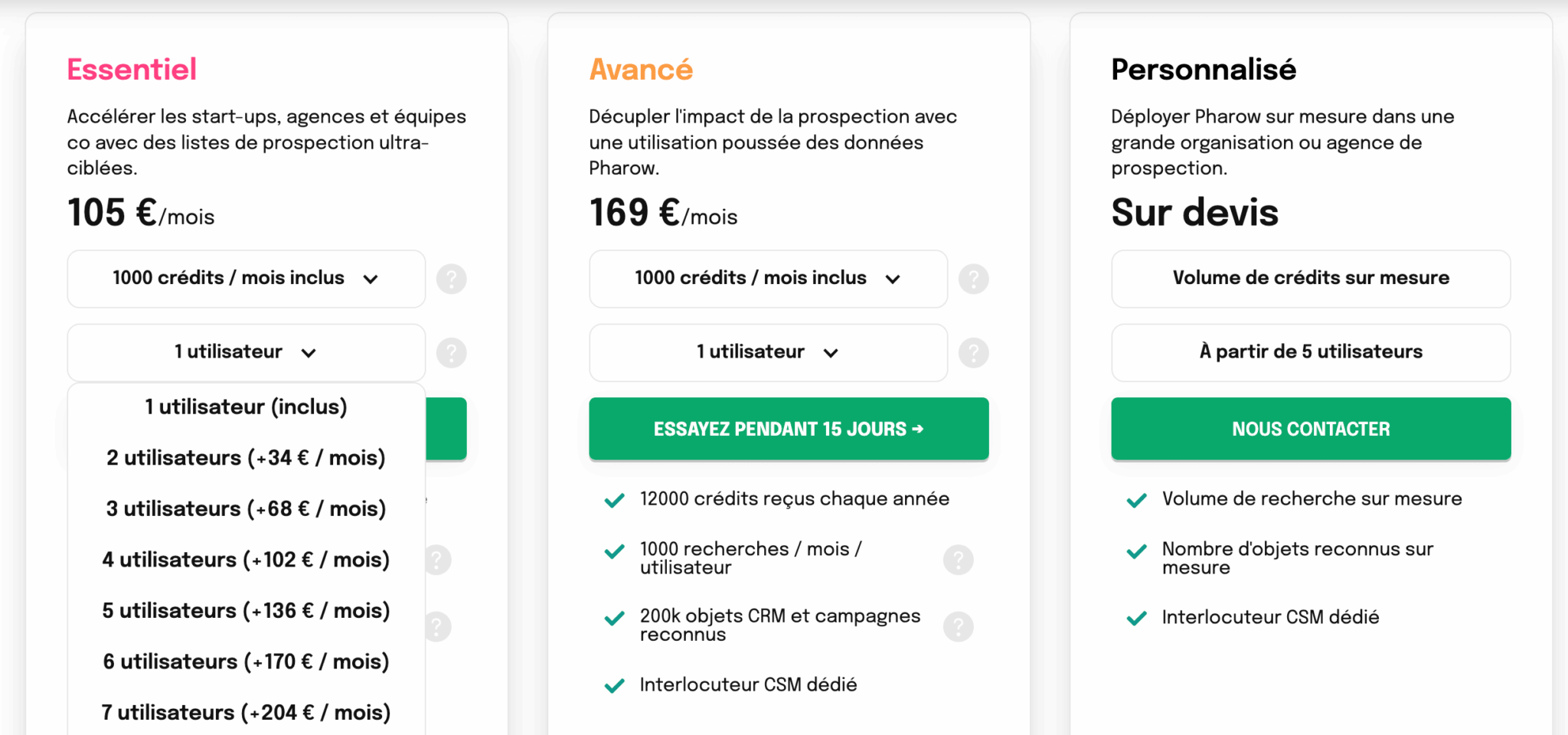 La grille tarifaire publique de Pharow