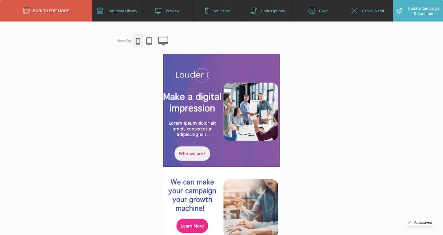 Prévisualisation d'un email Moosend sur ordinateur et sur mobile