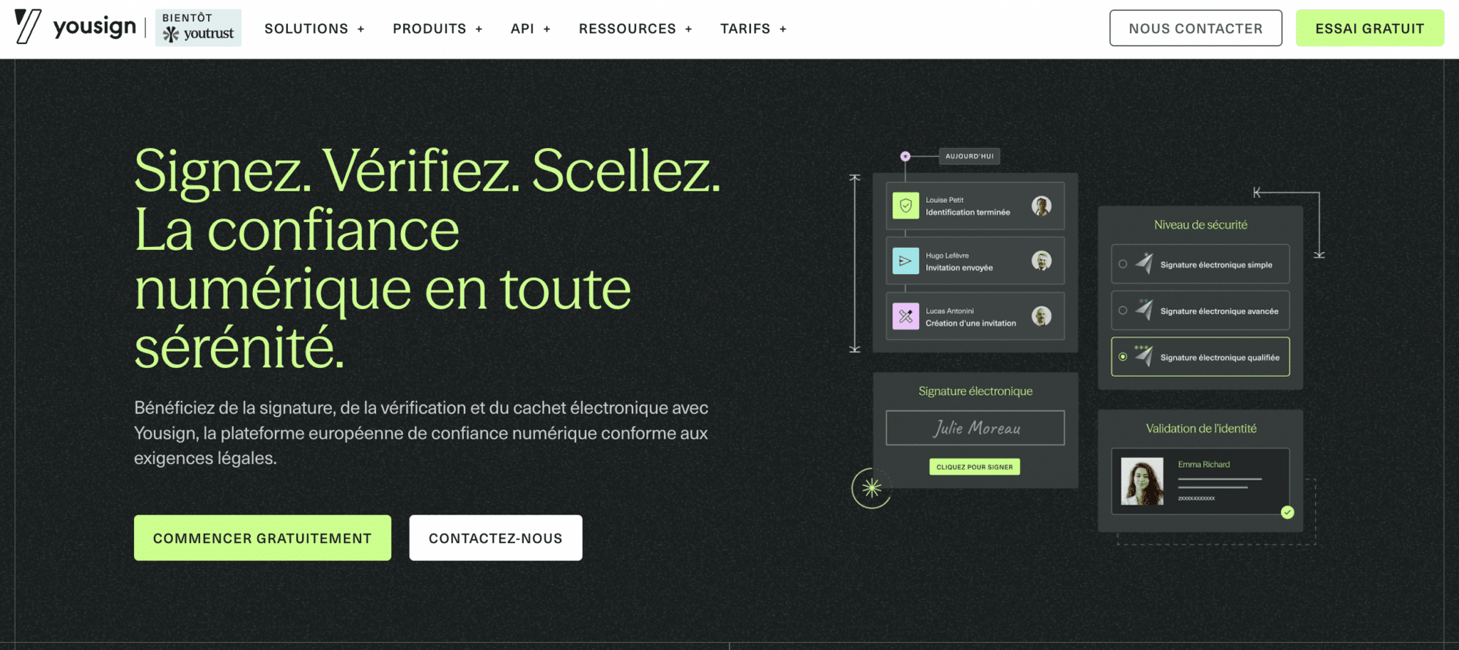 La page d'accueil de Yousign, avant son changement de nom en Youtrust