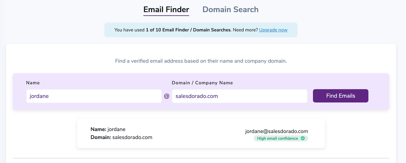 L'Email Finder de ZeroBounce, avec son score de confiance sur l'adresse trouvée