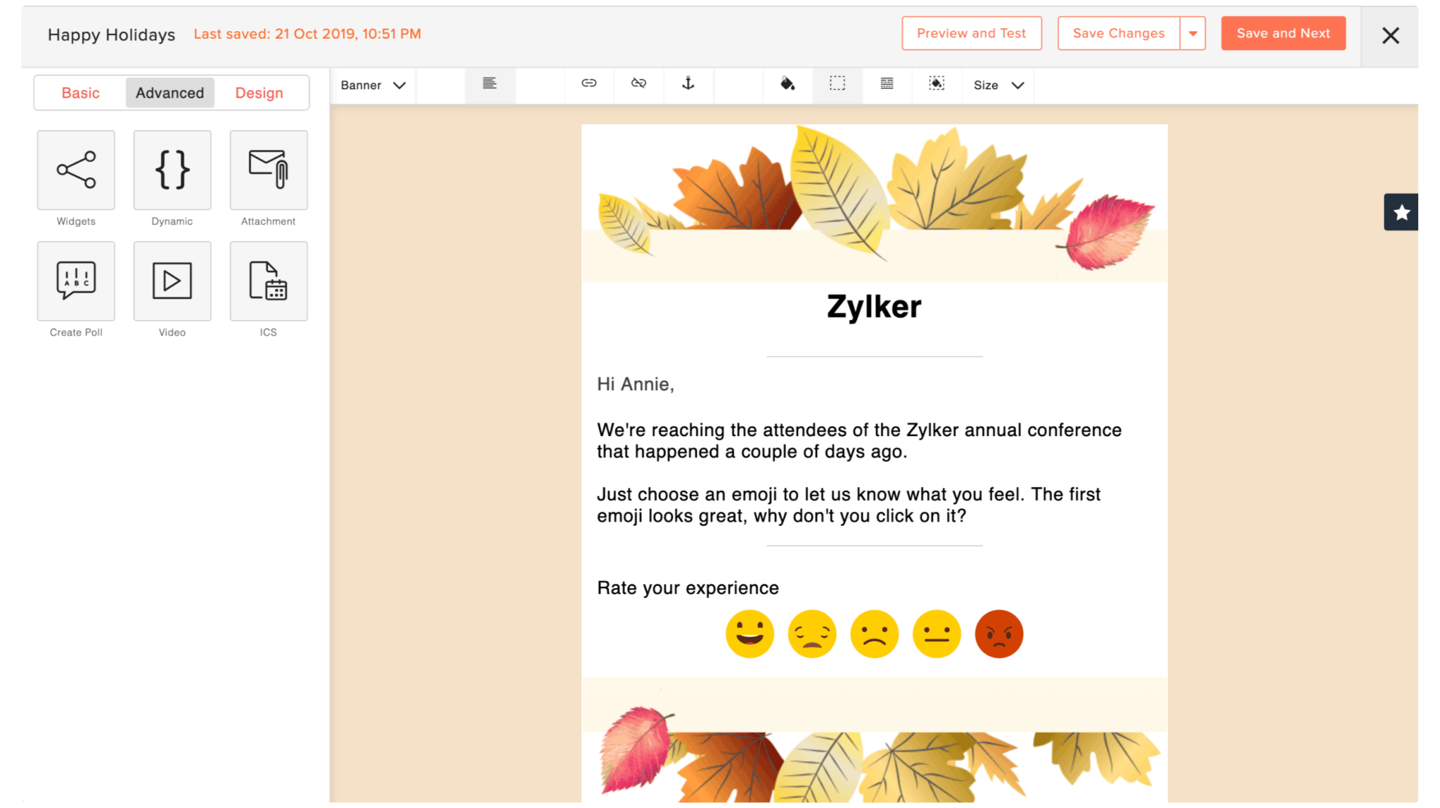 Construction d'un email dans Zoho Campaigns, avec les blocs de contenu