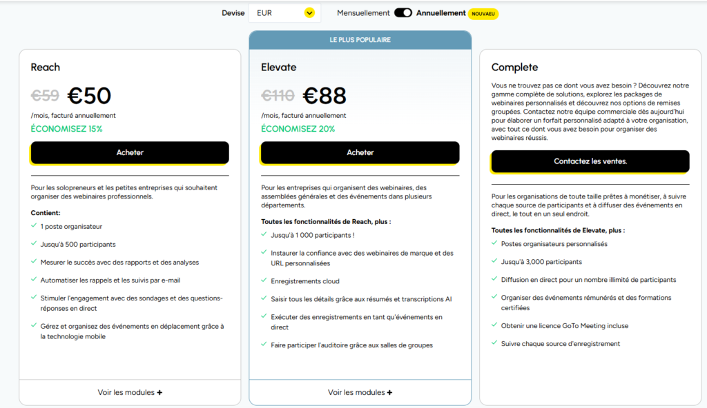 Tarifs de GoToWebinar