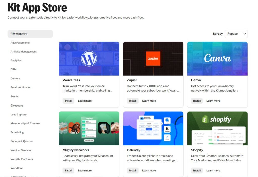 Intégrations marketplace dans Kit