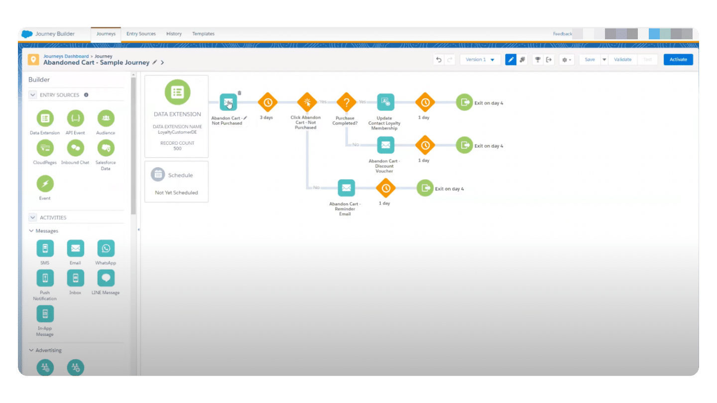 Un parcours de relance de panier abandonné dans le Journey Builder de Salesforce Marketing Cloud